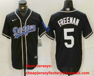 Men's Los Angeles Dodgers #5 Freddie Freeman Black Cool Base With Patch Stitched Baseball Jersey