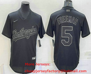 Men's Los Angeles Dodgers #5 Freddie Freeman Black Pullover Turn Back The Clock Stitched Cool Base Jersey