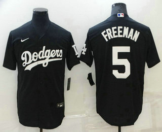 Men's Los Angeles Dodgers #5 Freddie Freeman Black Stitched MLB Cool Base Nike Jersey