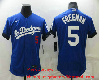 Men's Los Angeles Dodgers #5 Freddie Freeman Blue 2022 City Connect Flex Base Stitched Jersey