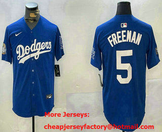 Men's Los Angeles Dodgers #5 Freddie Freeman Blue 2024 World Series Limited Stitched Jersey