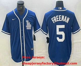 Men's Los Angeles Dodgers #5 Freddie Freeman Blue Cool Base Stitched Baseball Jersey 01