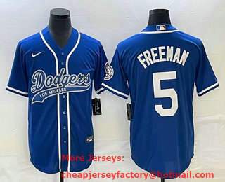 Men's Los Angeles Dodgers #5 Freddie Freeman Blue Cool Base Stitched Baseball Jersey