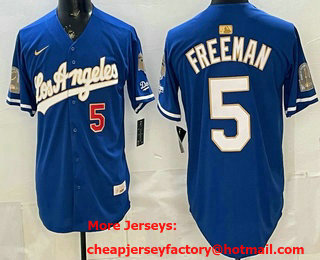 Men's Los Angeles Dodgers #5 Freddie Freeman Blue Gold 9x B2B Champs Collection Limited Jersey