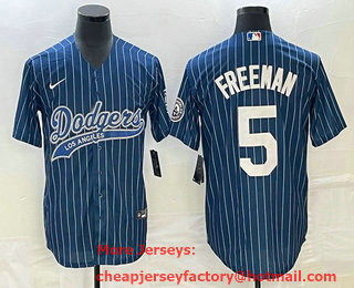Men's Los Angeles Dodgers #5 Freddie Freeman Blue Pinstripe Cool Base Stitched Baseball Jersey