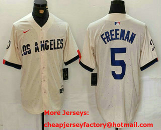 Men's Los Angeles Dodgers #5 Freddie Freeman Cream 2024 City Connect Limited Stitched Jersey