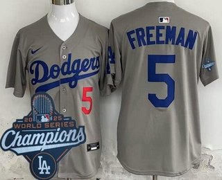 Men's Los Angeles Dodgers #5 Freddie Freeman Gray 2025 World Series Champions Limited Jersey