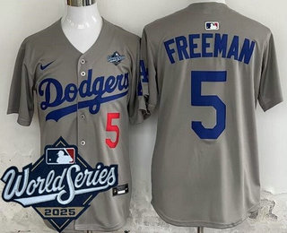 Men's Los Angeles Dodgers #5 Freddie Freeman Gray 2025 World Series Limited Jersey