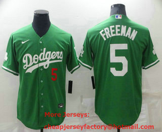 Men's Los Angeles Dodgers #5 Freddie Freeman Green Celtic Cool Base Stitched Jersey
