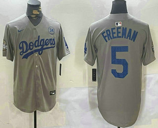 Men's Los Angeles Dodgers #5 Freddie Freeman Grey 2024 World Series Limited Fashion Stitched Jersey 11