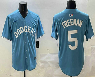 Men's Los Angeles Dodgers #5 Freddie Freeman Light Blue Limited Throwback Stitched Jersey