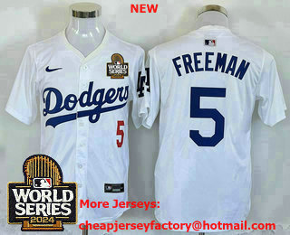 Men's Los Angeles Dodgers #5 Freddie Freeman White 2024 World Series Elite Stitched Jersey