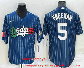 Men's Los Angeles Dodgers #5 Freddie Freeman Navy Blue Pinstripe 2020 World Series Cool Base Nike Jersey