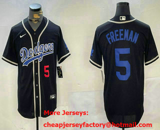 Men's Los Angeles Dodgers #5 Freddie Freeman Number Black Fashion Cool Base Stitched Jersey
