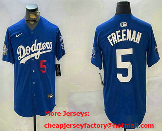 Men's Los Angeles Dodgers #5 Freddie Freeman Number Blue 2024 World Series Limited Stitched Jersey