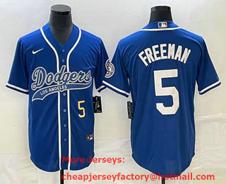 Men's Los Angeles Dodgers #5 Freddie Freeman Number Blue Cool Base Stitched Baseball Jersey