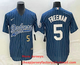 Men's Los Angeles Dodgers #5 Freddie Freeman Number Blue Pinstripe Cool Base Stitched Baseball Jersey