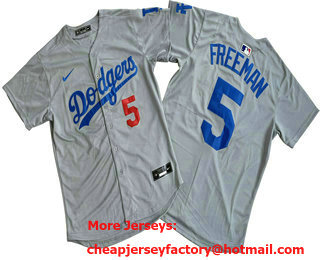 Men's Los Angeles Dodgers #5 Freddie Freeman Number Grey Limited Stitched Jersey