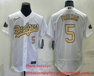 Men's Los Angeles Dodgers #5 Freddie Freeman Number White 2022 All Star Stitched Flex Base Nike Jersey