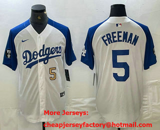 Men's Los Angeles Dodgers #5 Freddie Freeman Number White Blue Fashion Stitched Cool Base Limited Jersey 12