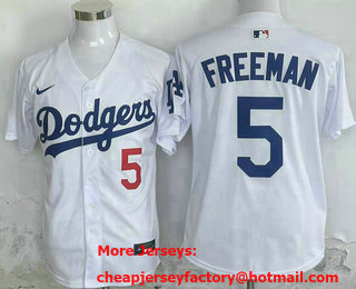 Men's Los Angeles Dodgers #5 Freddie Freeman Number White Cool Base Limited Jersey