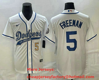Men's Los Angeles Dodgers #5 Freddie Freeman Number White Cool Base Stitched Baseball Jersey 01