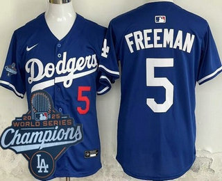 Men's Los Angeles Dodgers #5 Freddie Freeman Royal 2025 World Series Champions Limited Jersey