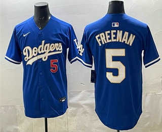 Men's Los Angeles Dodgers #5 Freddie Freeman Royal Gold Limited Stitched Jersey