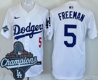 Men's Los Angeles Dodgers #5 Freddie Freeman White 2025 World Series Champions Limited Jersey