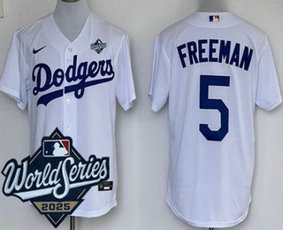 Men's Los Angeles Dodgers #5 Freddie Freeman White 2025 World Series Cool Base Jersey