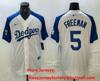 Men's Los Angeles Dodgers #5 Freddie Freeman White Blue Fashion Stitched Cool Base Limited Jersey 11