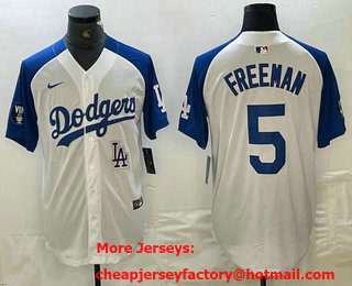 Men's Los Angeles Dodgers #5 Freddie Freeman White Blue Fashion Stitched Cool Base Limited Jersey 12