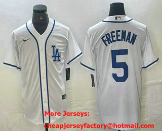 Men's Los Angeles Dodgers #5 Freddie Freeman White Cool Base Stitched Baseball Jersey 01