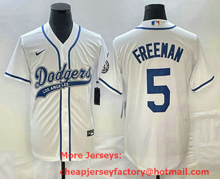 Men's Los Angeles Dodgers #5 Freddie Freeman White Cool Base Stitched Baseball Jersey 01
