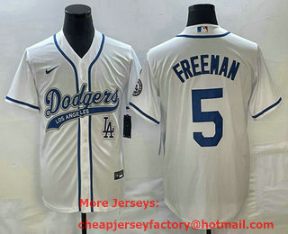 Men's Los Angeles Dodgers #5 Freddie Freeman White Cool Base Stitched Baseball Jersey 02