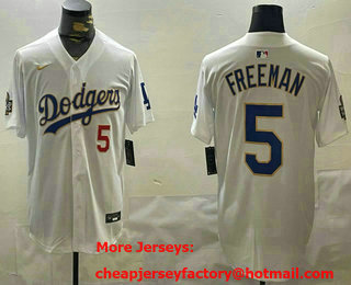 Men's Los Angeles Dodgers #5 Freddie Freeman White Gold 2024 World Series Limited Jersey