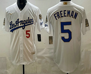 Men's Los Angeles Dodgers #5 Freddie Freeman White Gold 9x B2B Champs Collection Limited Jersey