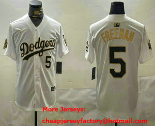 Men's Los Angeles Dodgers #5 Freddie Freeman White Gold Name 2024 World Series Limited Jersey