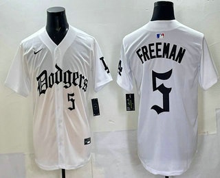 Men's Los Angeles Dodgers #5 Freddie Freeman White Gothic Style Vapor Limited Stitched Baseball Jersey