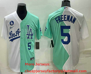 Men's Los Angeles Dodgers #5 Freddie Freeman White Green Number 2022 Celebrity Softball Game Cool Base Jersey 01