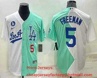 Men's Los Angeles Dodgers #5 Freddie Freeman White Green Number 2022 Celebrity Softball Game Cool Base Jersey 03