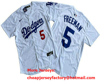 Men's Los Angeles Dodgers #5 Freddie Freeman White Limited Stitched Jersey