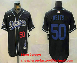 Men's Los Angeles Dodgers #50 Mookie Betts Black 2024 World Series Champions Limited Fashion Jersey