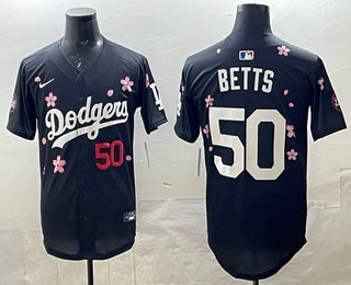 Men's Los Angeles Dodgers #50 Mookie Betts Black 2025 Tokyo Series Limited Jersey