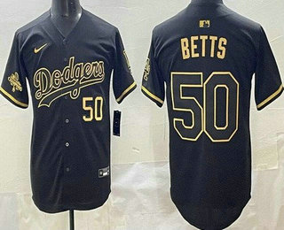 Men's Los Angeles Dodgers #50 Mookie Betts Black Gold Champions Limited Jersey