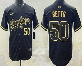 Men's Los Angeles Dodgers #50 Mookie Betts Black Gold Limited Jersey