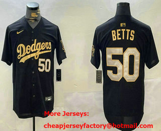 Men's Los Angeles Dodgers #50 Mookie Betts Black Gold Stitched Jersey