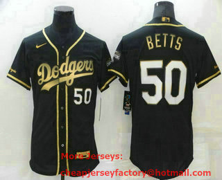 Men's Los Angeles Dodgers #50 Mookie Betts Black Gold Stitched MLB Flex Base Nike Jersey