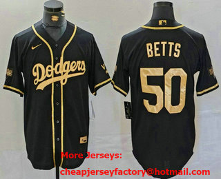 Men's Los Angeles Dodgers #50 Mookie Betts Black Gold World Series Champions Cool Base Stitched Jersey