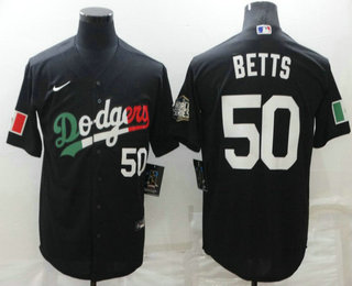 Men's Los Angeles Dodgers #50 Mookie Betts Black Mexico 2020 World Series Cool Base Nike Jersey